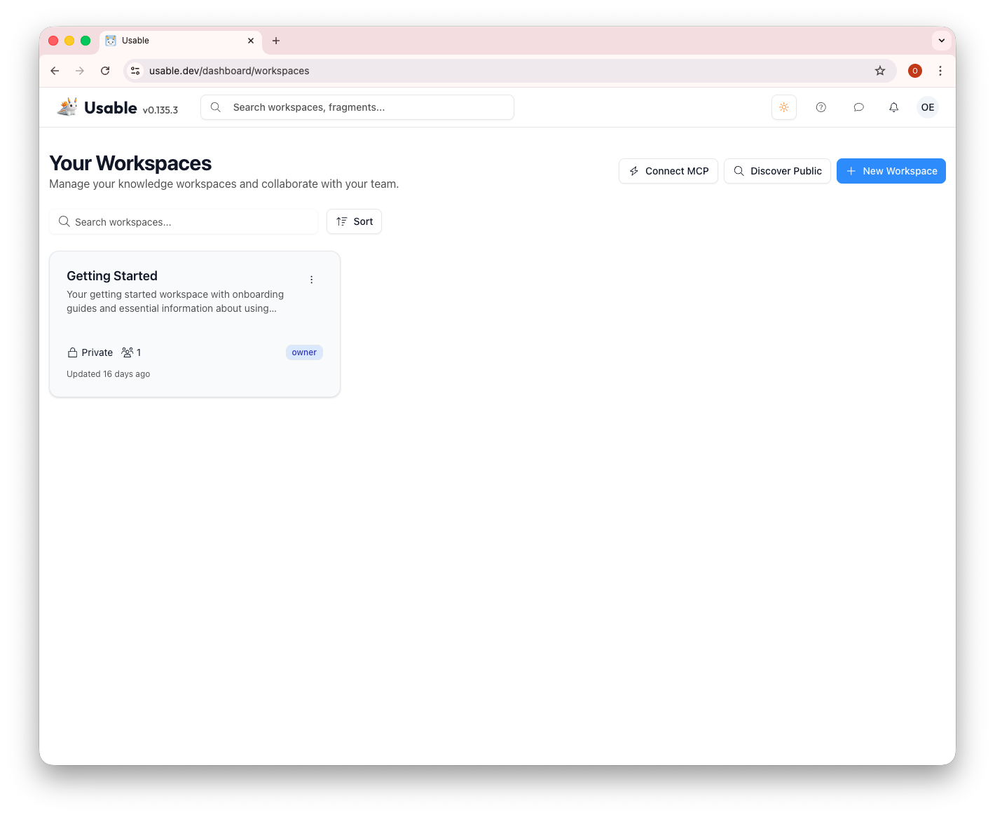 Workspaces dashboard